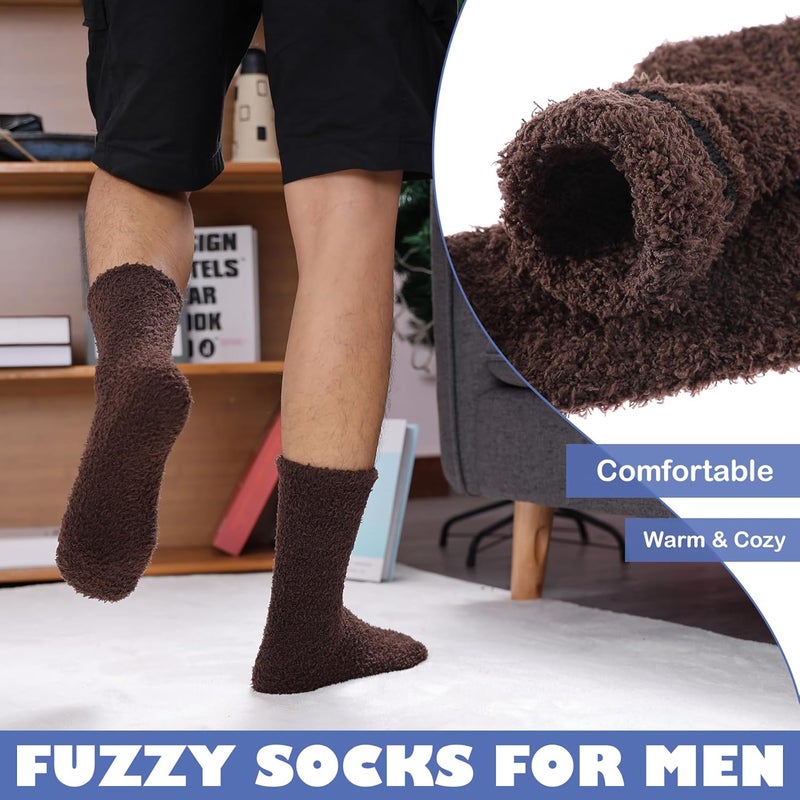 LINEMIN Mens Fuzzy Socks Cozy Fluffy Winter Warm Slipper Socks Microfiber Soft Home Sleeping Socks 5/6 Pairs - Image 3
